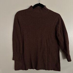 Cold Water Creek Wool Sweater Warm Dark Brown Mock Neck Button Detail Size M